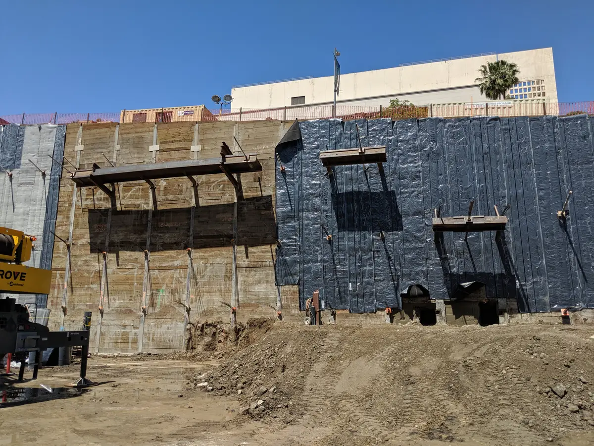 Excavation-support wall near the street at The Grand