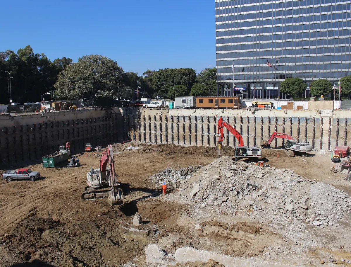 Temporary bracing at the Westfield Century City redevelopment