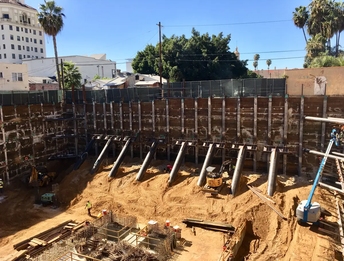 Internal excavation bracing at the Thompson Hotel project in Hollywood