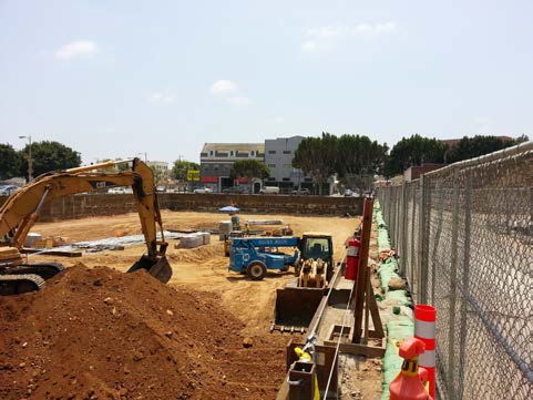 Excavation and soldier pile shoring at 12th and Grand